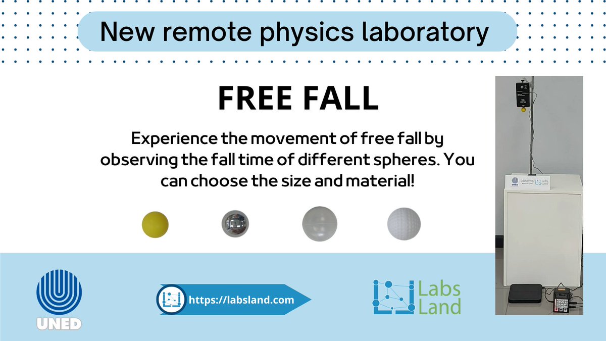 LabsLand in collaboration with <a href="/UNEDCostaRica/">UNED.CR</a> publishes a new #physics #remotelab. In the #freefall lab you'll be able to experiment with #gravity. You configure the height and the object that will fall. #science #education #remotecontrol