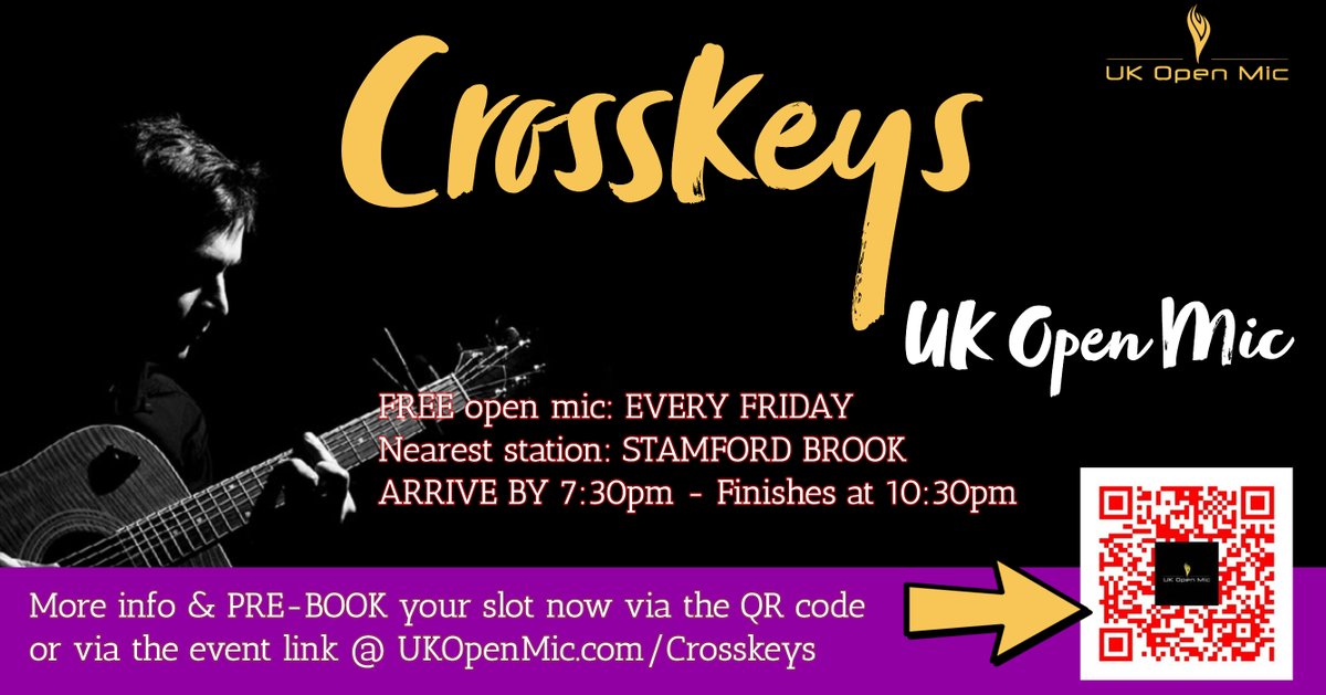 Let's TGIF together this Friday at 𝗖𝗿𝗼𝘀𝘀𝗸𝗲𝘆𝘀' Friday Open Mic Night!

To perform, 𝗯𝗼𝗼𝗸 𝘆𝗼𝘂𝗿 𝗳𝗿𝗲𝗲 𝘀𝗹𝗼𝘁 𝗻𝗼𝘄 at UKopenmic.com/Crosskeys! 

Arrive by 𝟳:𝟮𝟬𝗽𝗺 to guarantee your slot. Music from 𝟳:𝟯𝟬 - 𝟭𝟬:𝟯𝟬pm. Don't snooze on this!

#Fulham