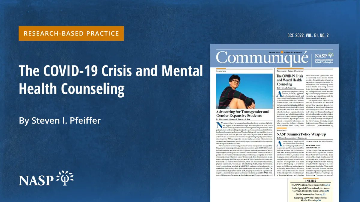 This article offers school psychologists a resource for information on what to consider before someone makes a first appointment with a community-based mental health provider. The article also offers a few suggestions on ways to maximize effectiveness. bit.ly/3fwAMK7