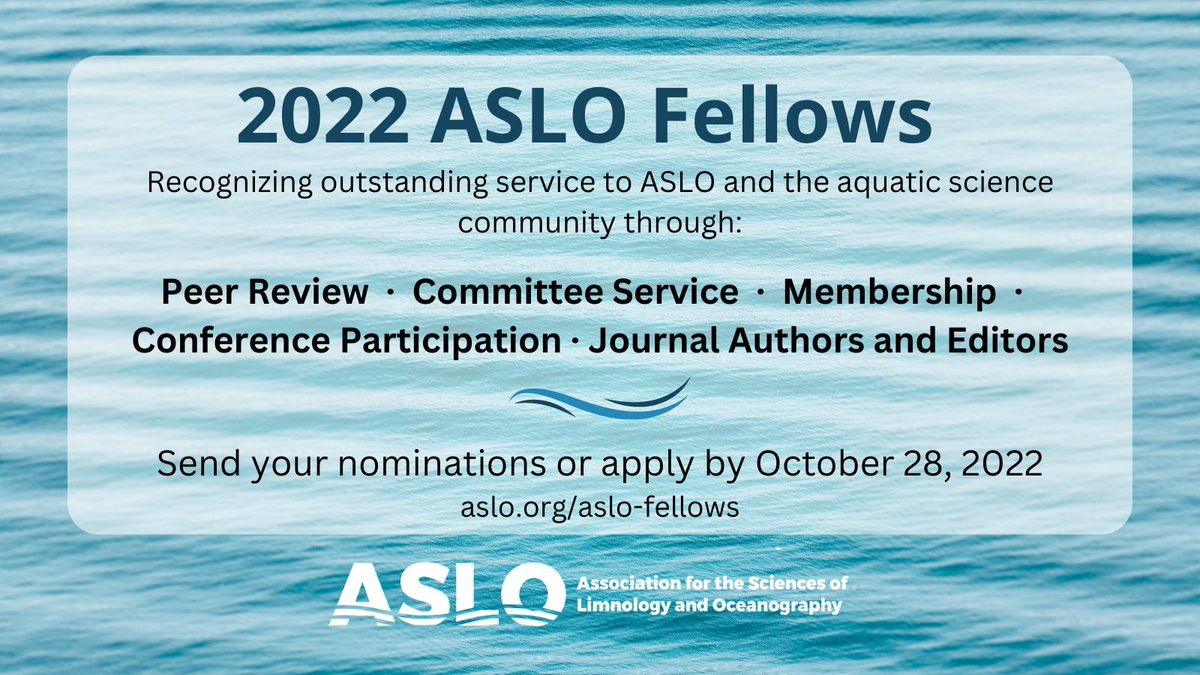 ASLO Members 📢 Just a couple of weeks left to apply or nominate a colleague for the next class of ASLO Fellows! Fellows will be recognized at #ASLO23. Check out the requirements here aslo.org/aslo-fellows/a… and apply by 28 October!