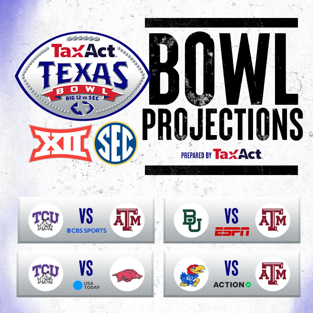 Who's coming to NRG Stadium this #BowlSeason? 🤔 Here are the latest bowl projections prepared by @TaxAct!