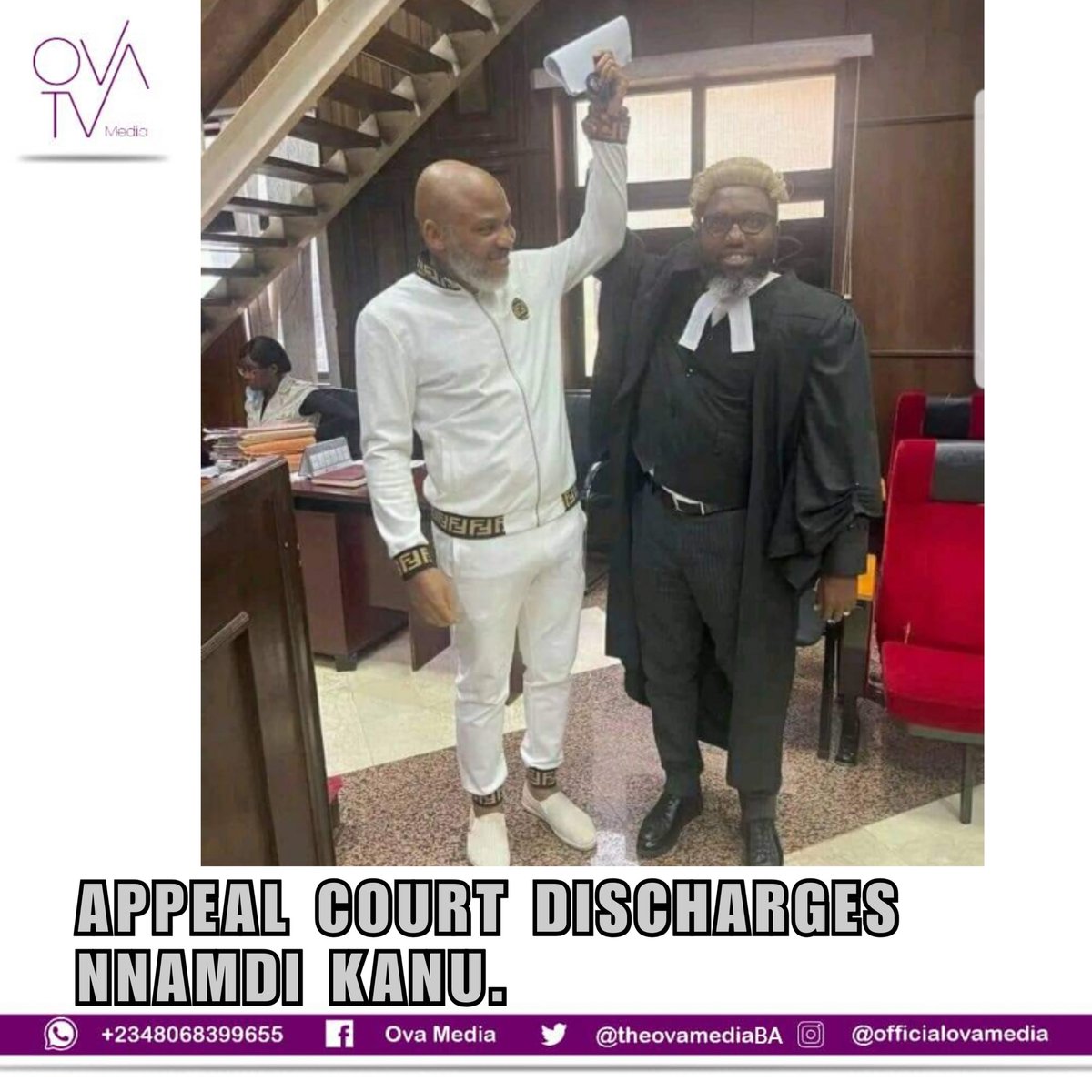 ovatvmedia's tweet photo. The Court of Appeal in Abuja has acquitted the leader of IPOB, Nnamdi Kanu of terrorism charges. 

On June 27 2021, Kanu was arrested in Kenya or possibly another location by Interpol and extradited to Nigeria to face trial.

*-OVA TV MEDIA-* https://t.co/zUvOyPbwiY