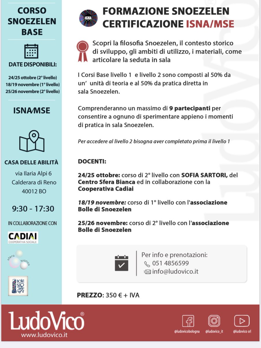 LudovicoSrl's tweet photo. @lucacrosetto70 Corsi #Bologna #isna #snoezelen https://t.co/PEOMIcnBJr
