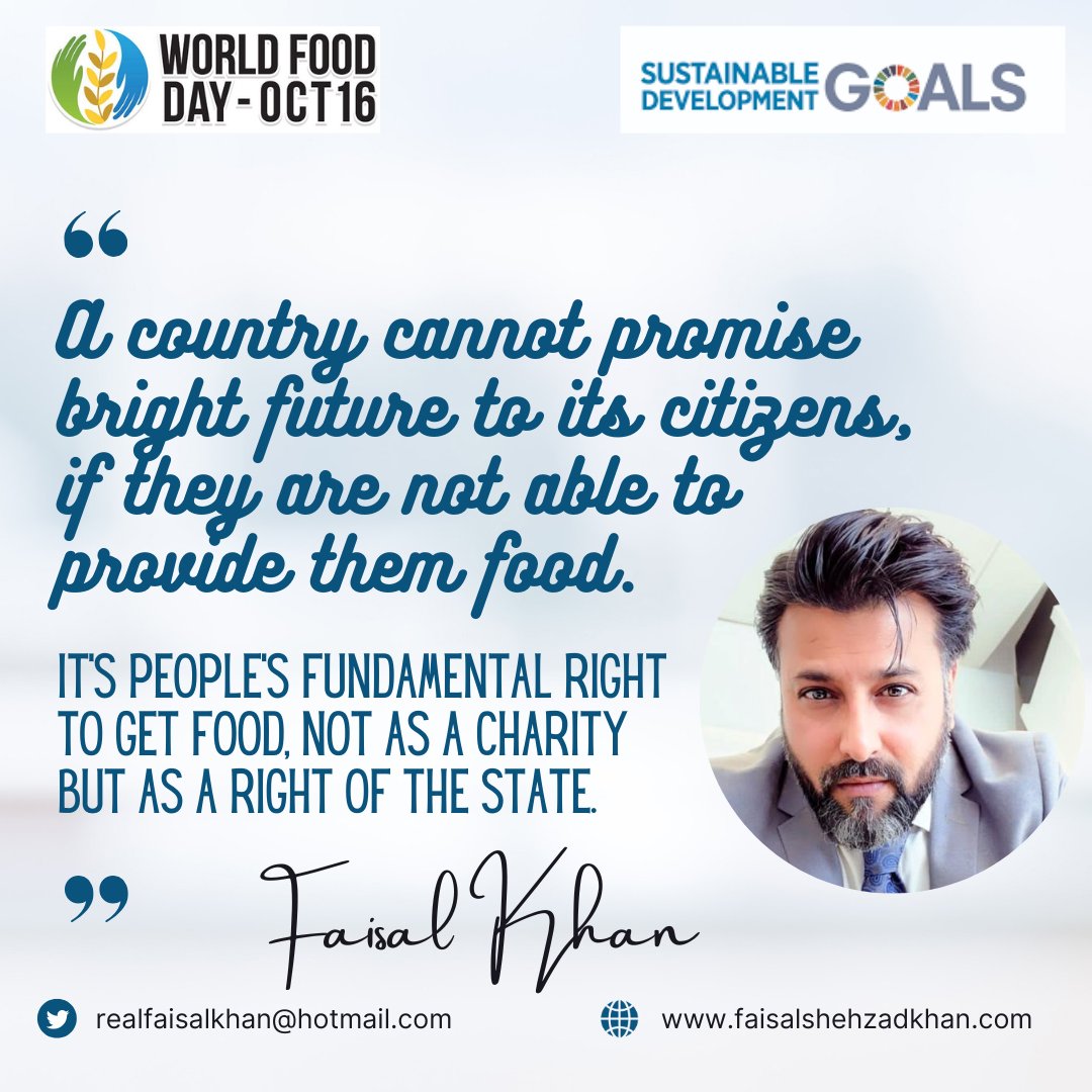 realFaisalKhan's tweet photo. #WorldFoodDay
@WFP Food is the basic human right of people!
With increased global crises, global solutions &amp;  sustainable agriculture practices required to end hunger and all forms of malnutrition by 2030.

#WorldFoodDay2022 #WFP #SDG2 #SDGs #WFP #Food #Pakistan #UK #ZeroHunger https://t.co/EkSFguicXF