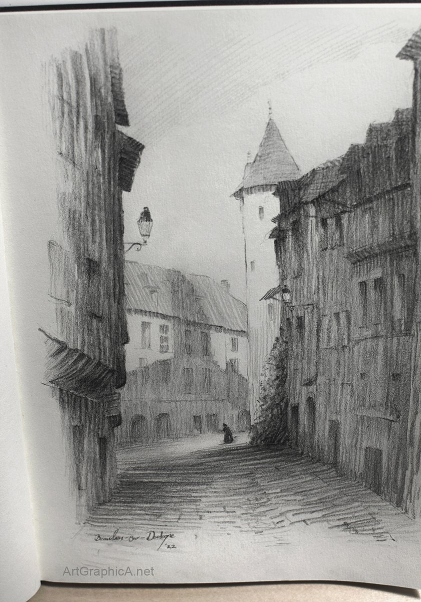 ArtGraphica2012's tweet photo. An original pencil study of Beaulieu-sur-Dordogne, a beautiful medieval town in Corrèze. I chiseled the ends of the pencils for broader strokes. #sketchbook #pencil #art #broadstroke #correze #Pencildrawing https://t.co/AwqKO1xuPp