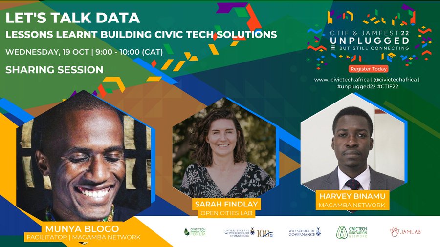 MagambaNetwork's tweet photo. Super proud of the continent-wide recognition #Magamba is getting for our trailblazing work in civic tech ⚡️
Let's talk data - Lessons learnt building civic tech solutions
With our Digital X program lead @MunyaBloggo & Tech officer @harveylb_
#Unplugged22
#CTIF22 https://t.co/8yg339rFLz