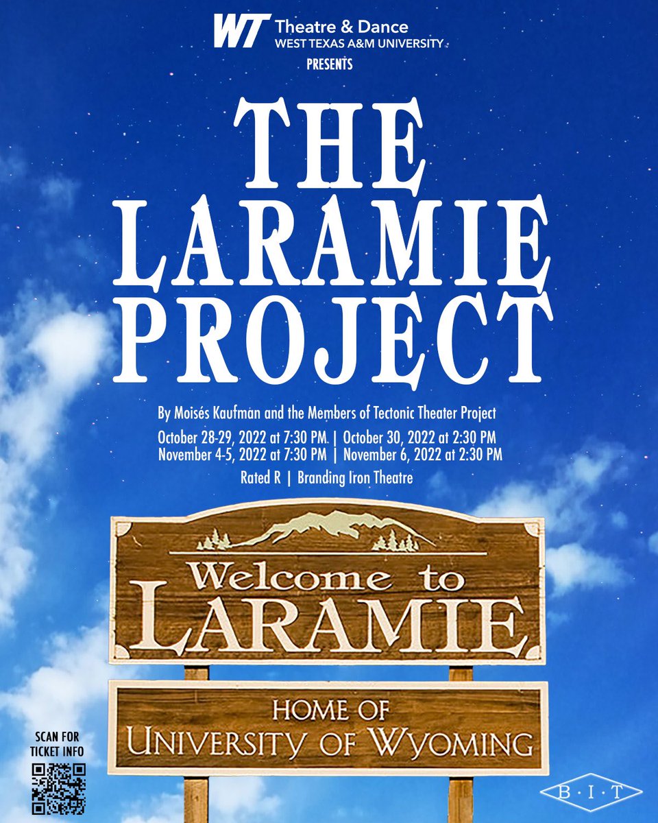 WTAMUTheatre's tweet photo. WTAMU Theatre Presents:

The Laramie Project
Rated R
Purchase Tickets here:
https://t.co/5M8RWzCz9Z

🦬❤️🌌

#WT #WTTheatre #TheLaramieProject #WTLaramie #BIT https://t.co/cqccMv0i91