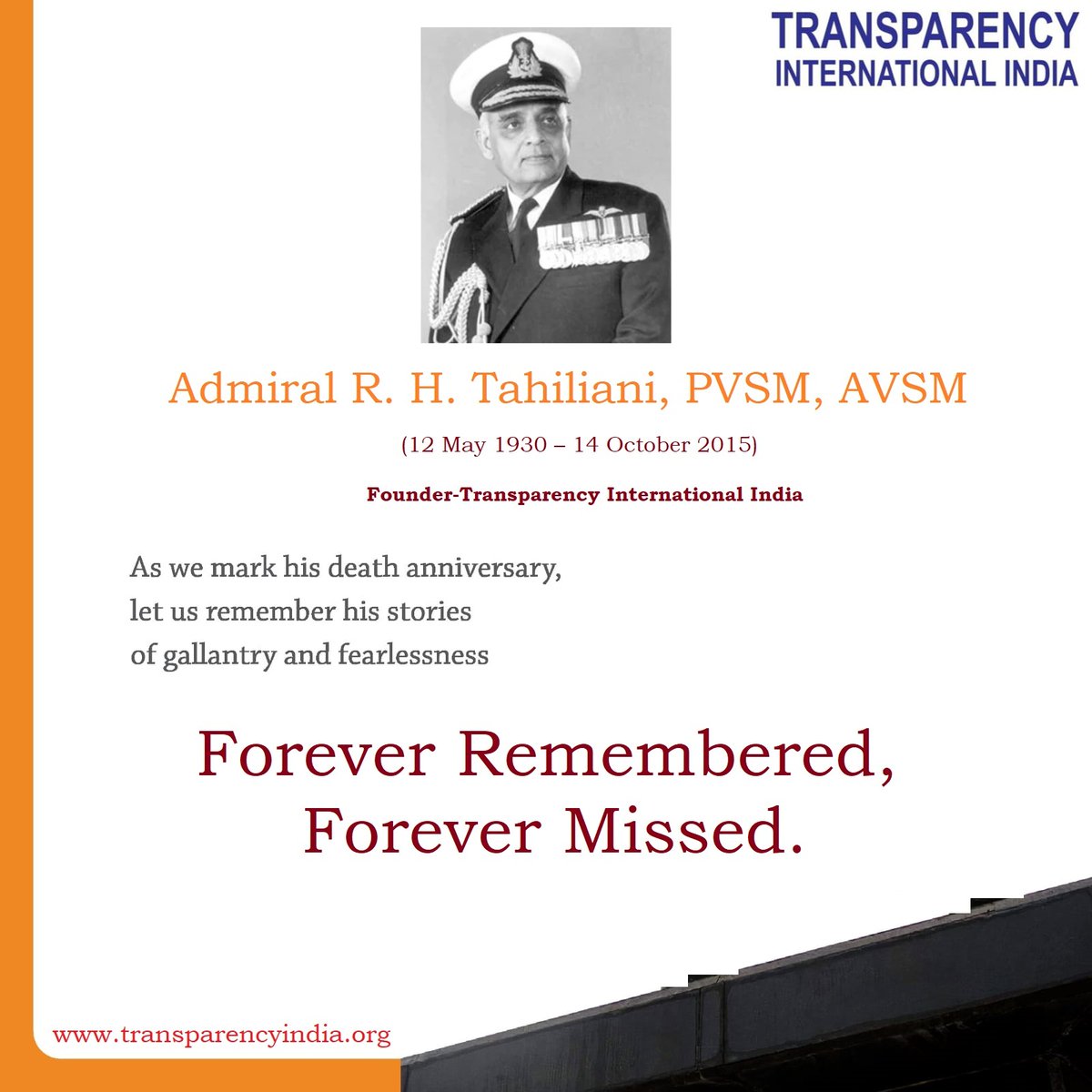 Today we mark the anniversary of our founder's passing and we celebrate his #anticorruption work and memories he gave us. #R_H_Tahiliani #TAHILIANI
