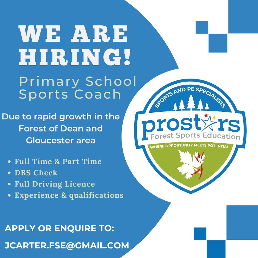 We at <a href="/Prostars_FSE/">Prostars</a> are #recruiting 👇🏻 

Come and join our team as we continue to grow supporting schools with their PESSPA provision and families/communities with our holiday club provision.  

<a href="/GlosCC/">Gloucestershire CC</a> <a href="/HartpuryHESport/">Hartpury University Sport Department</a> <a href="/Hartpury/">Hartpury University and Hartpury College</a> <a href="/Gloscol/">Gloucestershire College</a> <a href="/UoGSport/">UniSport</a> <a href="/uogstudentunion/">Your Students' Union</a>