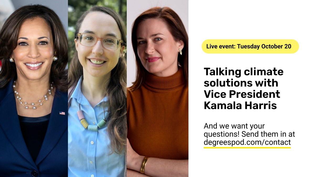 SURPRISE! The @VP is coming on our show! @leahstokes & @DrKWilkinson will host a live conversation in San Francisco next week on climate change, leadership and solutions. Got a question for the VP? Submit by midnight on Oct. 16th: degreespod.com/contact