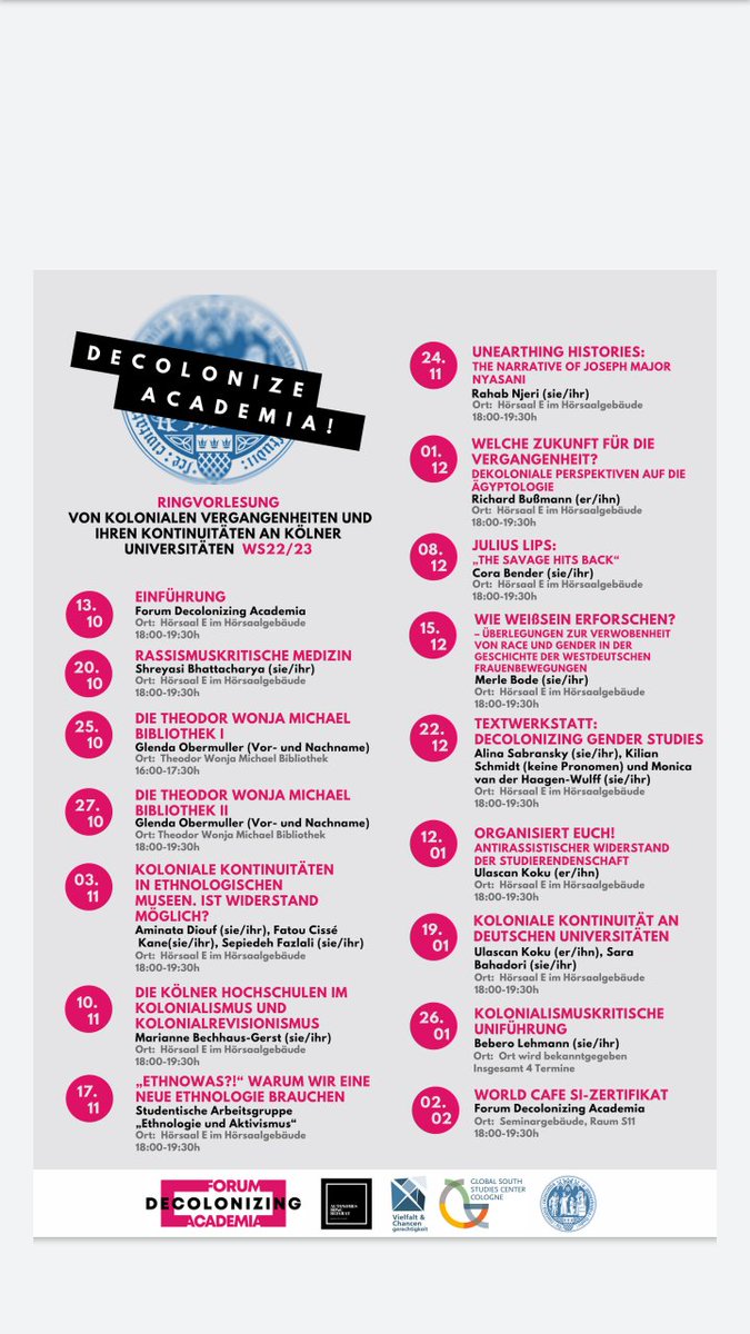 Heute war der Auftakt unserer Vorlesungsreihe "Decolonize Academia - von kolonialen Vergangenheiten und ihren Kontinuitäten an Kölner Universitäten" - Auf uns wartet ein spannendes Programm!! #ForumDecolonizingAcademia