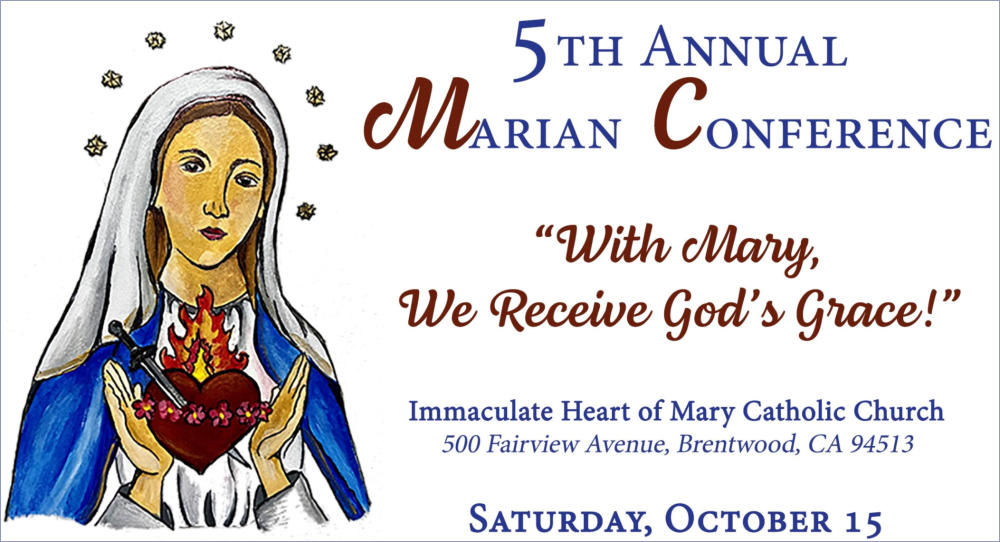 oakdiocese's tweet photo. Join us at the Immaculate Heart of Mary Church in Brentwood for the 5th Annual Marian Conference on October 15! Find more information and register: https://t.co/QmbaZGF0wj

#MarianConference #5thAnnual #WithMary https://t.co/B8bdRF30oT
