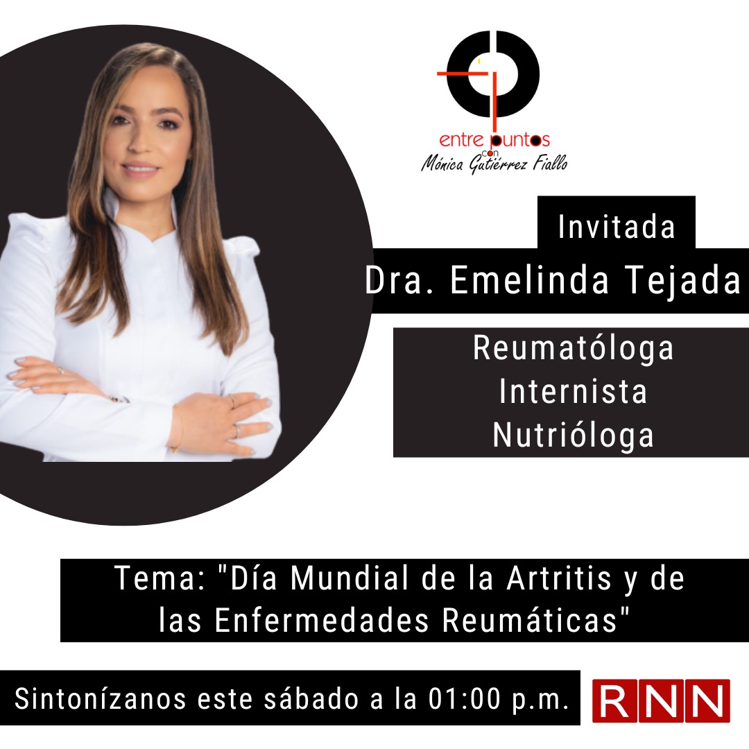 Este sábado en @entre_puntos_ nos visita la Dra. Emelinda Tejada, reumatóloga, internista y nutrióloga. Sintonízanos el 15 de octubre a la 1:00 PM por #RNNcanal27, con @molliegutfia. #rednacionalnoticias #TVdominicana #televisiondominicana #MusicaDominicana