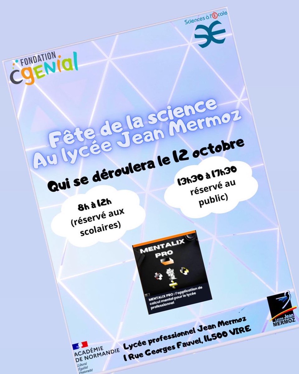 adelinelong50's tweet photo. @FDS_Normandie , mercredi 12 octobre au @MermozLycee de @ac_normandie 
👏Bravo pour la prestation des élèves de @1AgoraMermoz qui ont présenté leur application smartphone de calculs mental #MentalixPro 📲à plus de 150 scolaires 👏 merci aussi à @DraneNormandie d’être venu 👍 https://t.co/qg2UiJw1aK