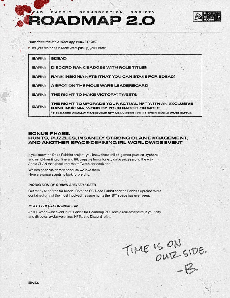 ki1ic's tweet photo. 1. Stake for $DEAD (and $SOCIETY😉)
2. Mint weapons
3. Mint moles #MFoK
4. Mint battle class
5. Mole wars!
The @DeadRabbitRS Roadmap 2.0 is amazing. I have huge faith in this team.
#Cardano #NFT #NFTs #crypto https://t.co/d84o3eb1n6
