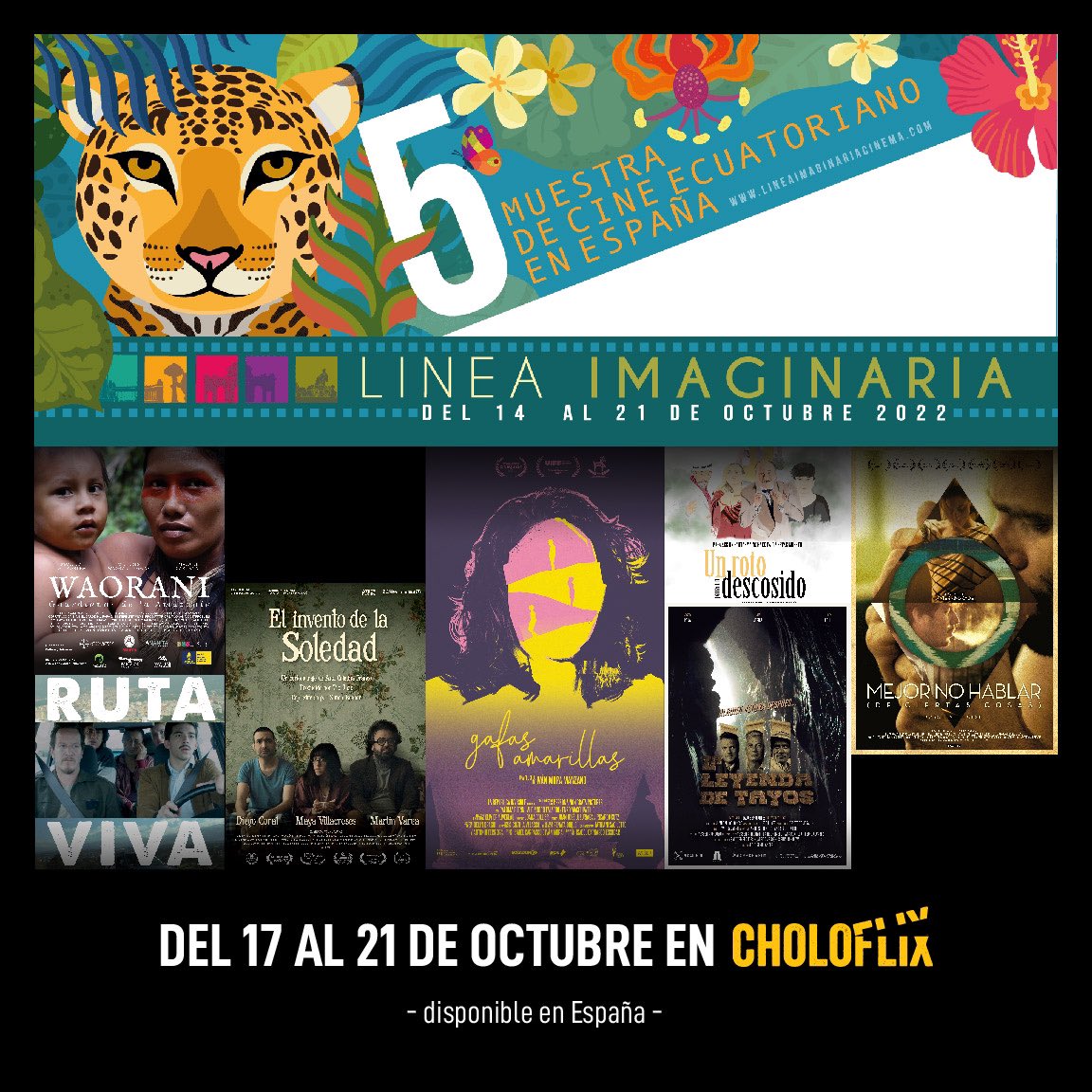 La quinta muestra de cine ecuatoriano en España llevado por  <a href="/ImaginariaCine/">Línea Imaginaria Cinema</a> podrás disfrutarla desde la comodidad de tu casa en <a href="/choloflix/">Cholo+</a> (solo en territorio español).

Revisa la página oficial para saber más <a href="/ImaginariaCine/">Línea Imaginaria Cinema</a> 

#choloflix #choloflixecuador #cine