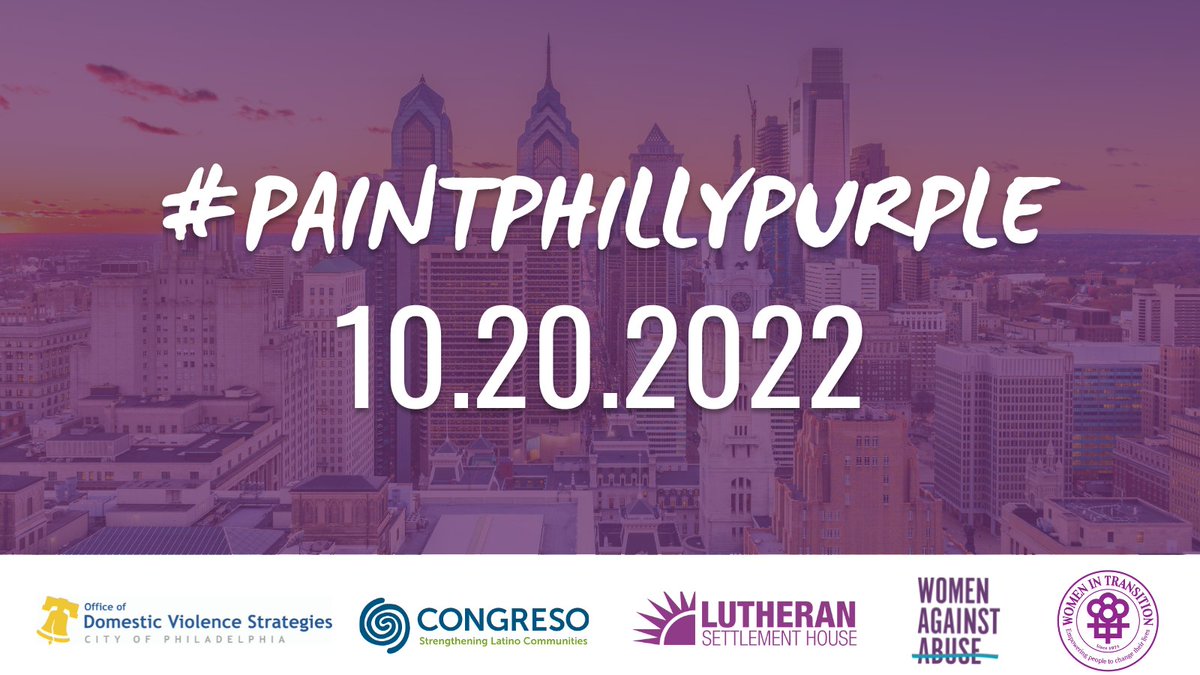 PhiladelphiaGov's tweet photo. October is Domestic Violence Awareness Month. 

Show your support for survivors by attending events this #DVAM2022 and wearing purple on October 20. https://t.co/U1qX1kQeYD  #PaintPhillyPurple https://t.co/fsFqpBC6QV
