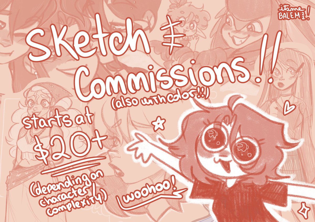 itsmebalem's tweet photo. Woohoo! sketch comms!!!
I have 10 slots open! My TAT is max one week and you can see more examples in my carrd https://t.co/zfqh97iDAc and in the replies! 

RTs help me a lot! 💖 https://t.co/aY1xDfMDGW