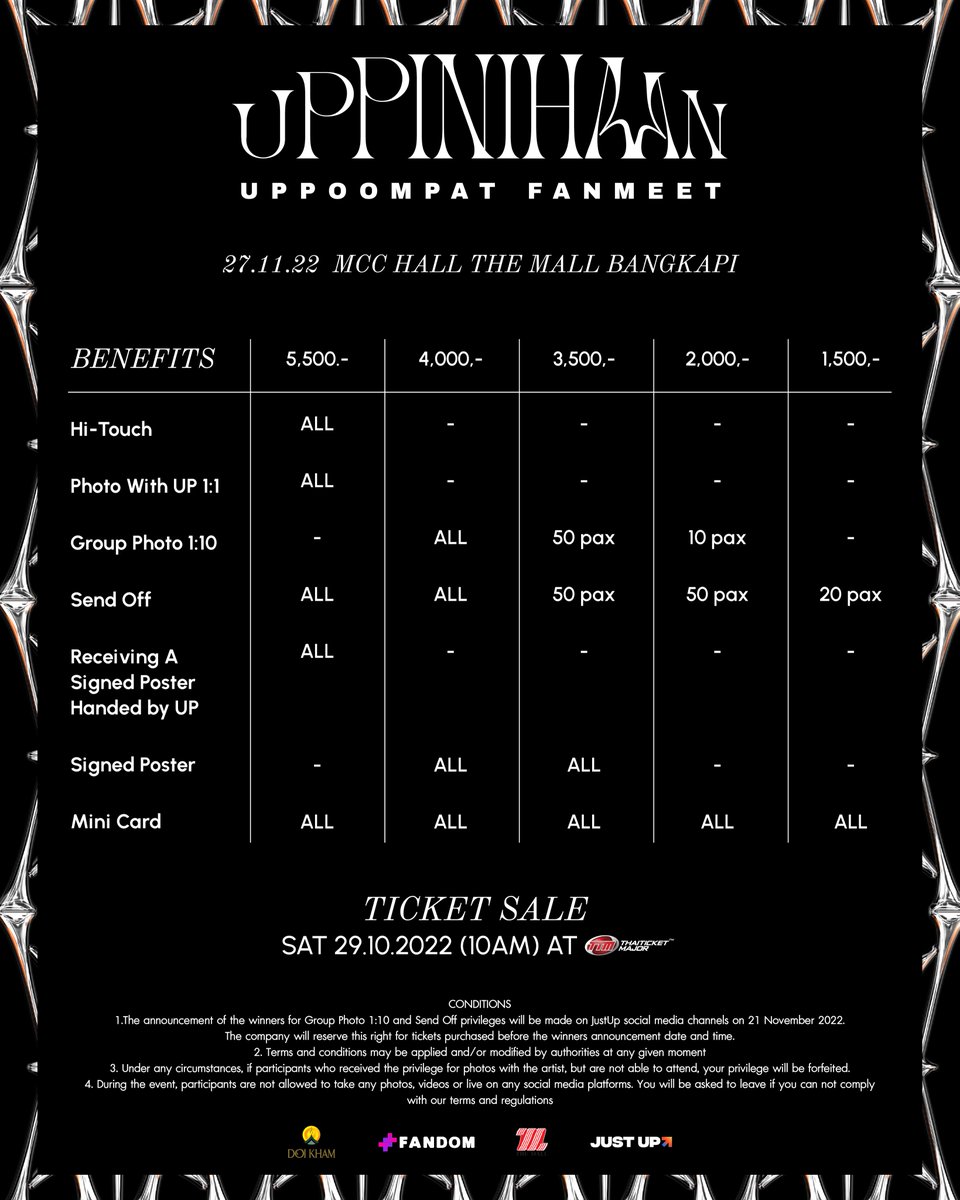 Justupbangkok's tweet photo. Uppoompat Fanmeet
ตอน UPPINIHAAN (อัพภินิหาร)
27 NOV 2022
MCC HALL The Mall Bangkapi

เปิดขายบัตร 29.10.2022 (10AM)
ที่ @THAITICKETMAJOR

For more infor :
https://t.co/UsEYVZrf6N

#UPPINIHAAN
#UP28thProject
#uppoompat
#JustupArtist https://t.co/Us1PiAYF0O