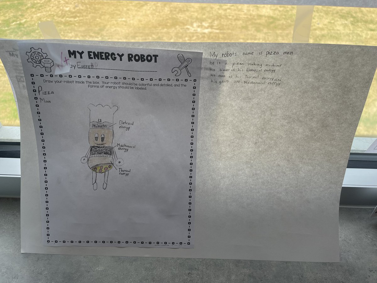 MrsBarosClass's tweet photo. Student brag! Last week students worked on their Forms of Energy Robot where they chose 3 types of energy to draw as an example to include in their robot. These are some rockstar robots! https://t.co/7V4Dg4bLQJ