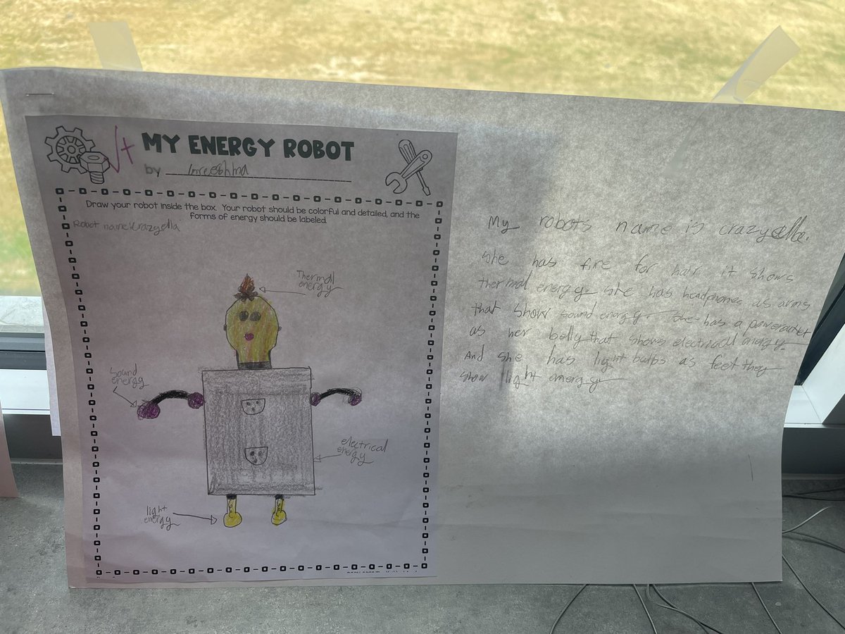 MrsBarosClass's tweet photo. Student brag! Last week students worked on their Forms of Energy Robot where they chose 3 types of energy to draw as an example to include in their robot. These are some rockstar robots! https://t.co/7V4Dg4bLQJ
