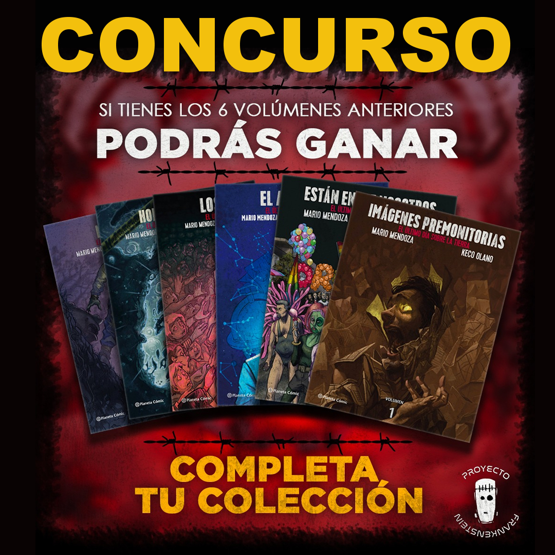 prfrankenstein's tweet photo. Si tienes los 6 primeros volúmenes de El último día sobre la tierra, toma una foto creativa con los libros y te puedes ganar los cómics 7 y 8 autografiados. Sube tu foto con el #ConcursoFrankenstein. Bases completas en IG y Face de @ProyectoFrankenstein. Premiamos el 18/Oct/2022. https://t.co/QvptTgOnRi