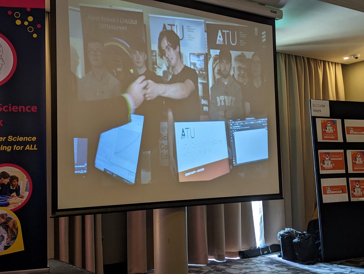 LCCompSci's tweet photo. Some of our past CS students represented the college exceptionally well at the first national Computer Science conference. Conor gave an inspirational 5 minute talk at the event to tell other students of the pathway from LCCS into college life at ATU Donegal https://t.co/iuw1VYKMZp
