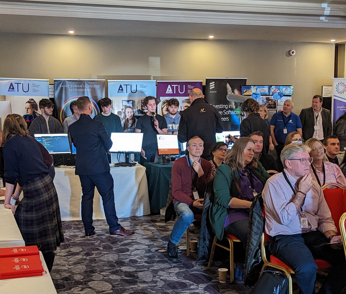 LCCompSci's tweet photo. Some of our past CS students represented the college exceptionally well at the first national Computer Science conference. Conor gave an inspirational 5 minute talk at the event to tell other students of the pathway from LCCS into college life at ATU Donegal https://t.co/iuw1VYKMZp