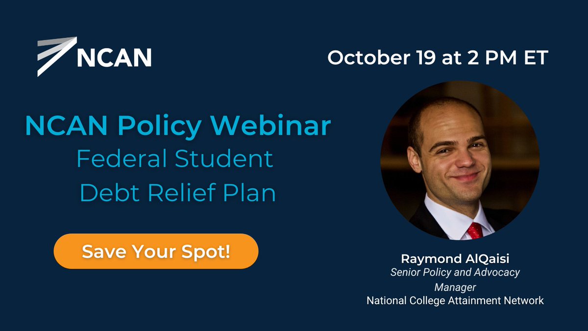 Have questions about the federal student debt relief plan & application process? Join NCAN for this #webinar 💻 on Oct. 19 at 2pm ET. Learn more & register: bit.ly/3SYtYne