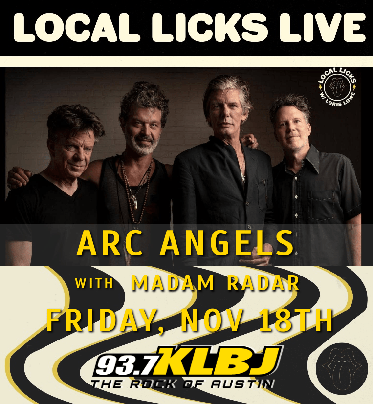 KLBJ937's tweet photo. Get ready for another #LocalLicksLive show on Friday, November 18th with The Arc Angels and @madamradarmusic! 21+ can enjoy @TitosVodka specials. 6pm Doors. Find more info about upcoming shows and tickets at KLBJ 👉https://t.co/QQCbMcXd1U https://t.co/BCR5GOsZDb