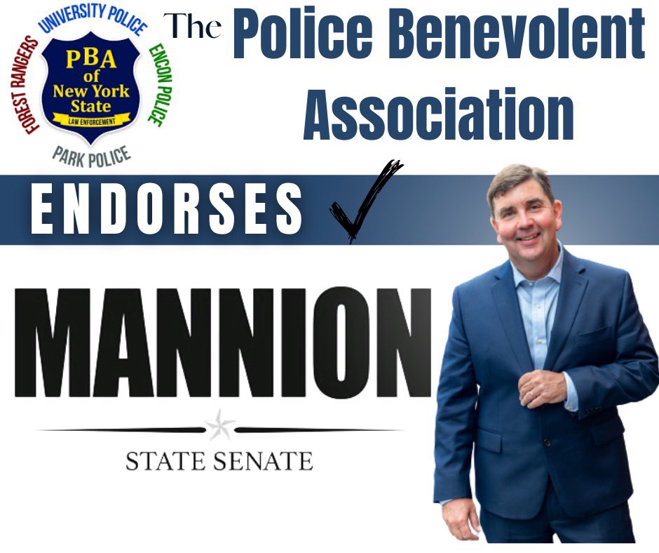John Mannion for NY (@mannionforny) on Twitter photo Members of law enforcement, put their own welfare at risk, to assure our safety. Having the endorsement of <a href="/pbanystate/">PBA of NYS</a> and others, means a great deal to me, as my family members served as law enforcement officers. We must continue to work together to help our communities thrive. Members of law enforcement, put their own welfare at risk, to assure our safety. Having the endorsement of <a href="/pbanystate/">PBA of NYS</a> and others, means a great deal to me, as my family members served as law enforcement officers. We must continue to work together to help our communities thrive.