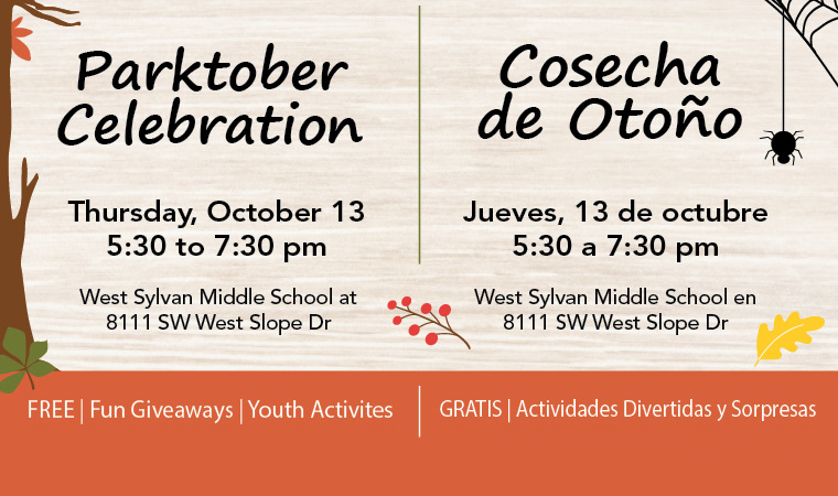 Join us TONIGHT for free activities for all ages, giveaways, treats, and info on the new park coming to SW Pointer Road. Wear your favorite costume and drop-in any time between 5:30 to 7:30 pm at West Sylvan Middle School (8111 SW West Slope Drive). buff.ly/3EHeG2c