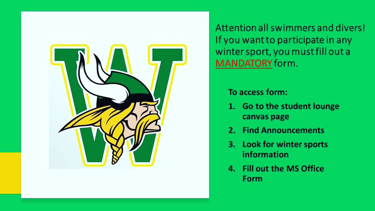 SwimnDiveWSHS's tweet photo. Swim and Dive Family!
There is a mandatory form that needs to be filled out for all winter sport participants, including swim and dive.  Please fill this form out as soon as possible!! https://t.co/JiHfilKofa