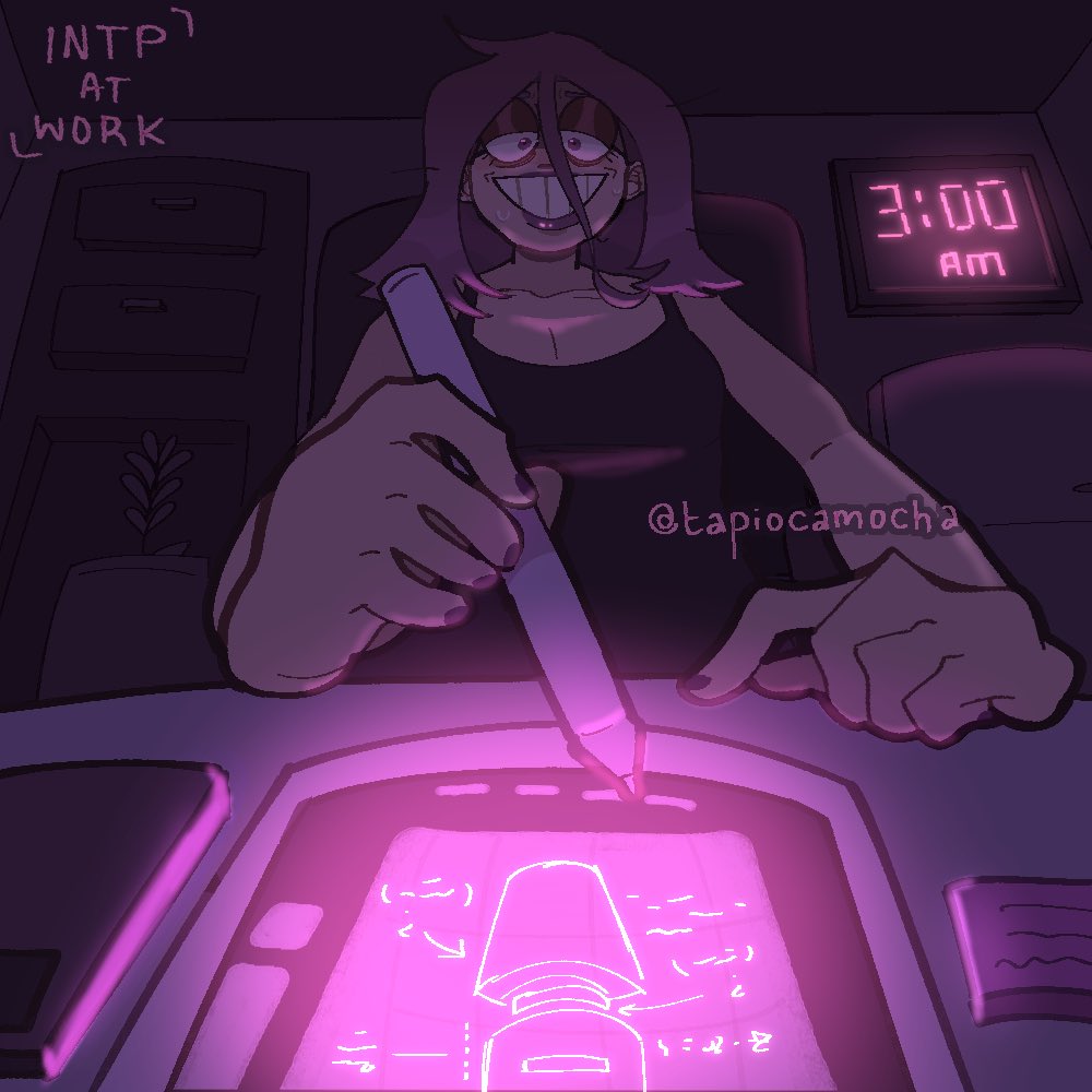 tapiocamochaa's tweet photo. INTP working overtime #MBTI #mbtiart #mbtifanart #MBTI診断 #INTP https://t.co/SzKMZEdgsh