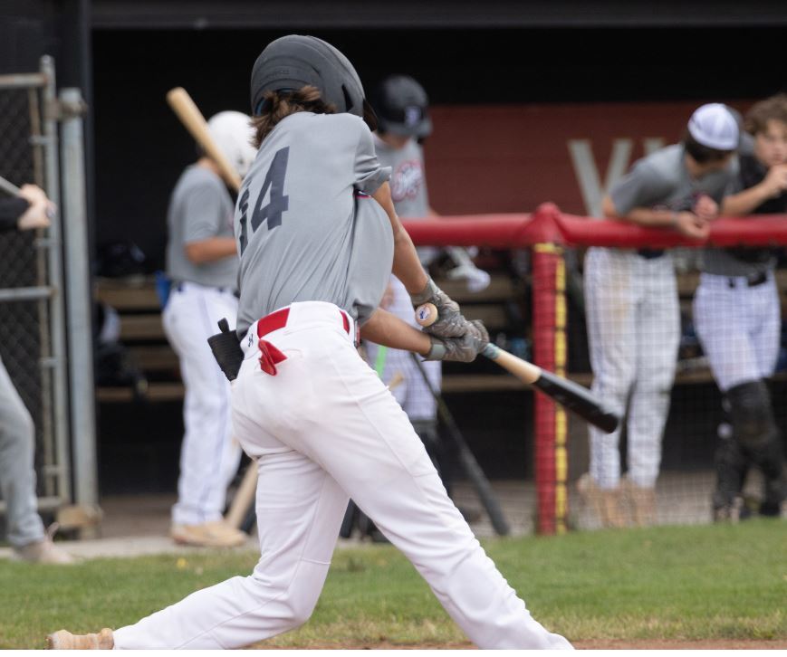 Turner Lachey, Freshman SS drives a ball into the gap during a Dugout Baseball Fall League game.