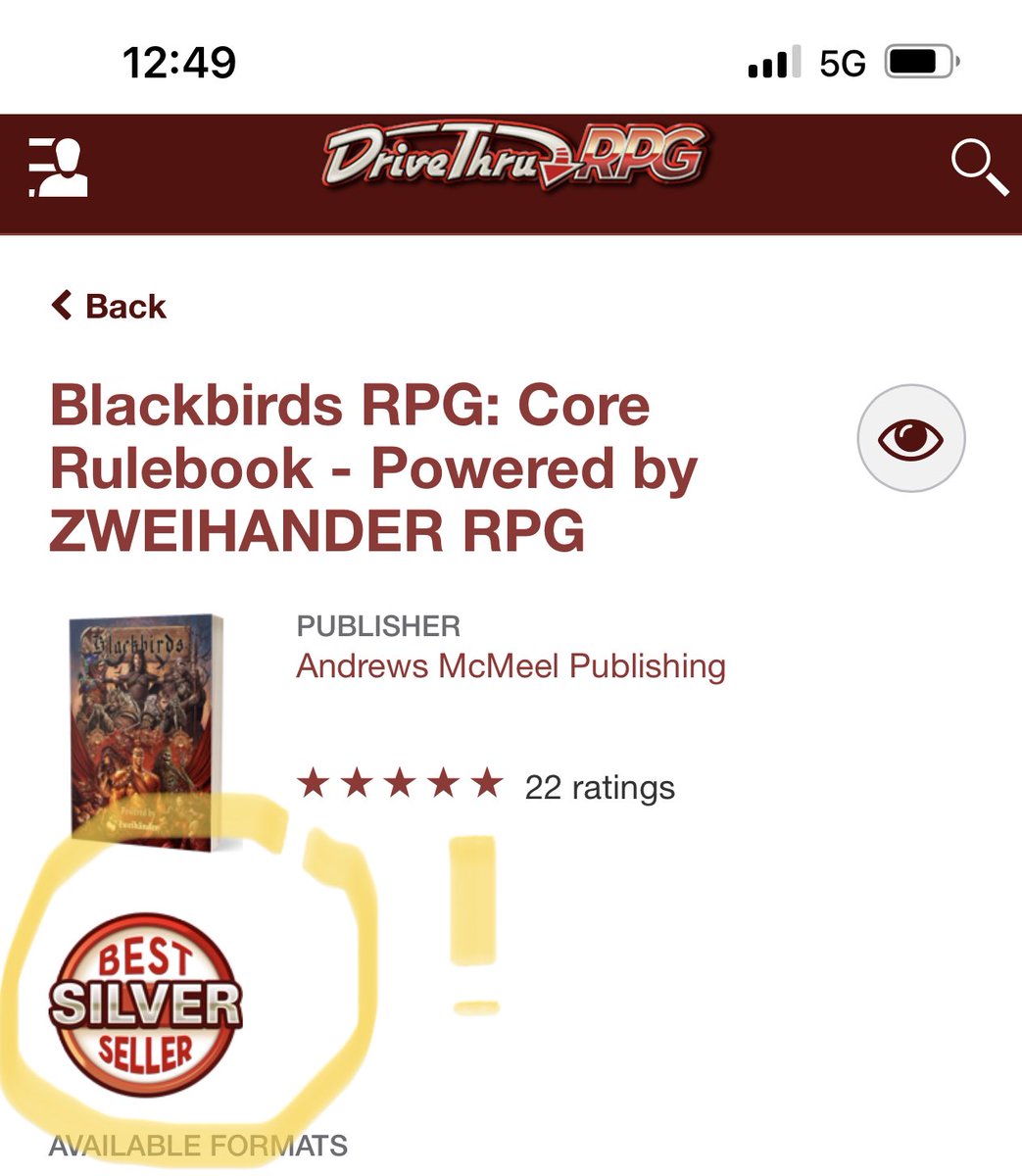 Blackbirds RPG hit the Best SILVER Seller list!