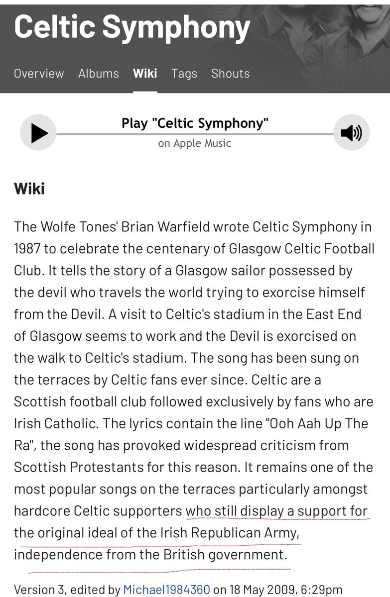 Seems a lot of people think the Irish need educating. We’re fully educated. For avoidance of doubt. Celtic Symphony is about the Old IRA who fought in the War of Independence in 1921 and absolutely nothing to do with the Provisional IRA.