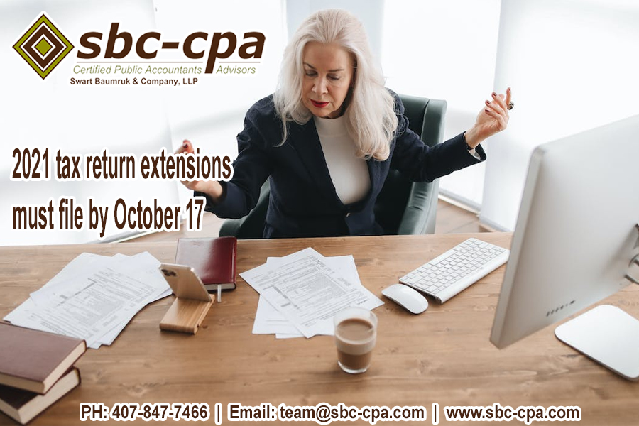 The clock is ticking. The filing extension date of October 17 is just a few days away. To avoid the late filing penalty, most taxpayers who requested an extension of time to file their 2021 tax return must file by Monday - bit.ly/3CyC4fx #tax #taxes #irs #sbccpa