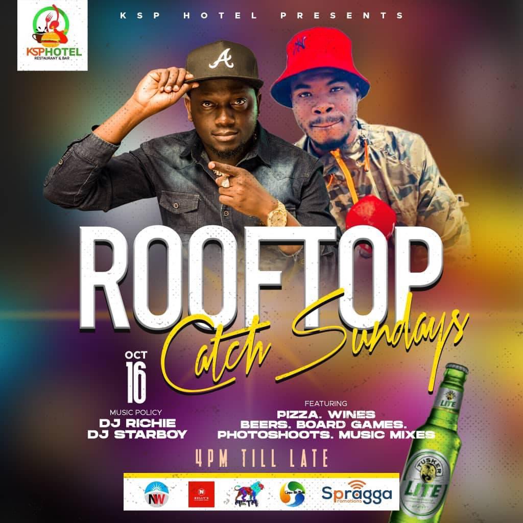 KSPHOTELGULU's tweet photo. We define Gulu’s sundays. Get your groove on for another session of #RooftopCatch this sunday @KSPHOTELGULU …special edition with qualified deejays. DJ RICHIE &amp; DJ STARBOY. A bucket @tuskerlite256 4bottles at 15K. Free Entrance https://t.co/imoSZB3Opw