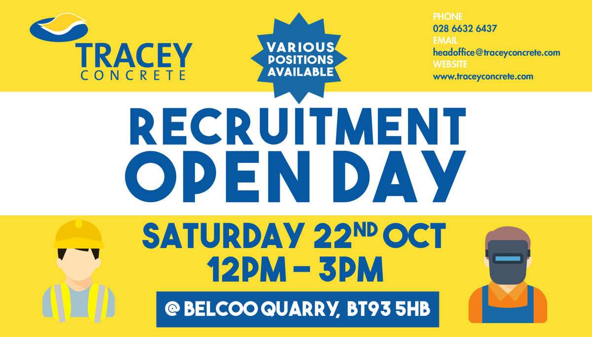 📣 Recruitment Open Day 📣
Saturday 22nd October | 12 -3pm | Belcoo Quarry 
Visit our site in Belcoo, meet our staff, see where we work &amp; discover the many roles we have to offer. Sign up here: forms.office.com/r/xwQ450ds16 👷👨‍🎓