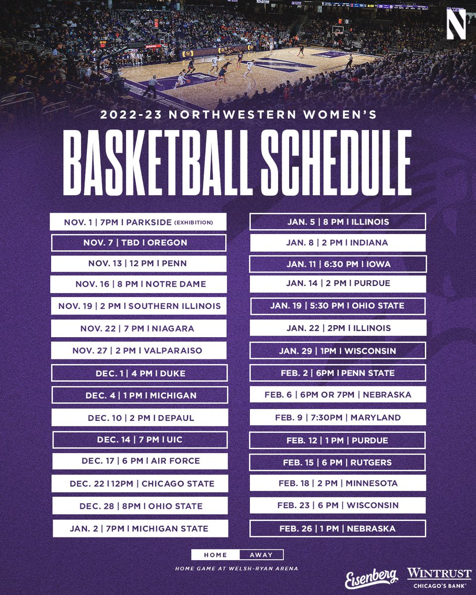 nuwbball's tweet photo. Here's our full 2022-2023 season schedule with tip times included! Make sure to catch the 'Cats all season long 😺

Full Schedule: 🗓 https://t.co/ptmCAGHyNa
Season Tickets: 🎟 https://t.co/RAWAKTwCKc https://t.co/PqwWLFdgYD