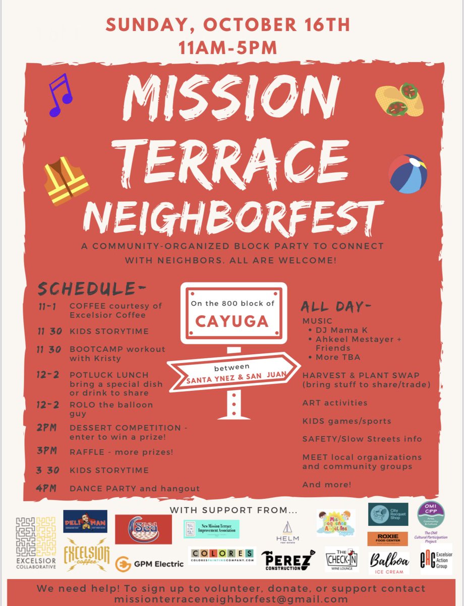 SaferSanJose's tweet photo. Join the community for Mission Terrace Neighborfest this Sunday 10/16. Gonna be a blast! #missionterrace #neighborfest #blockparty #sf #safestreets #trafficsafety #safersanjose https://t.co/nncx3tjcWC