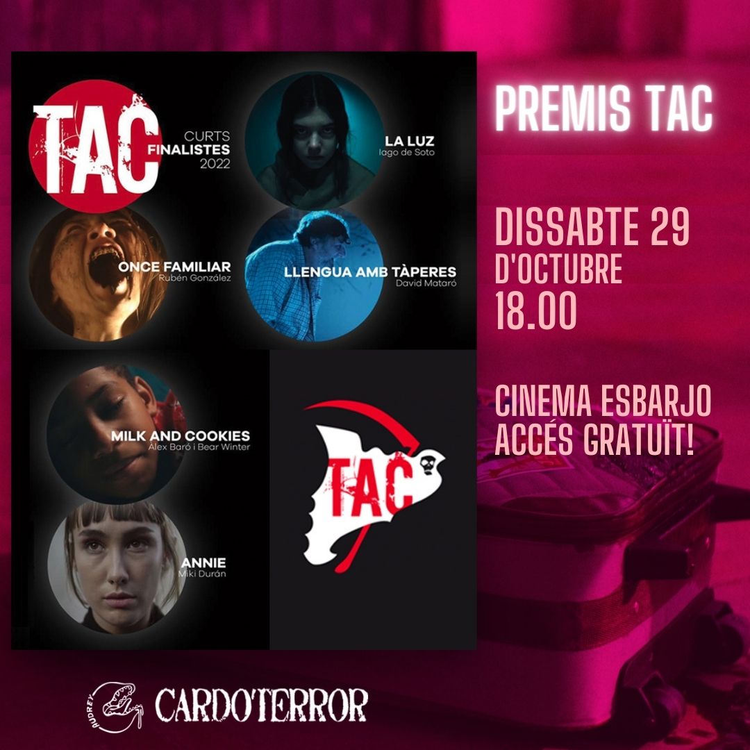 Cardoterror's tweet photo. 🗓️ Dissabte 29 d'Octubre: 18:00h
Projecció dels 5 🎬 🎬 🎬 🎬 🎬 curts finalistes que opten als Premis @TACCatalunya 2022
La Luz @idesoto
Once Familiar (Rubén Fernández)
Llengua amb tàperes @davma72
Milk and Cookies (Àlex Baró)
Annie (Miki Durán)
Accés gratuït. https://t.co/zsnoYxInWY
