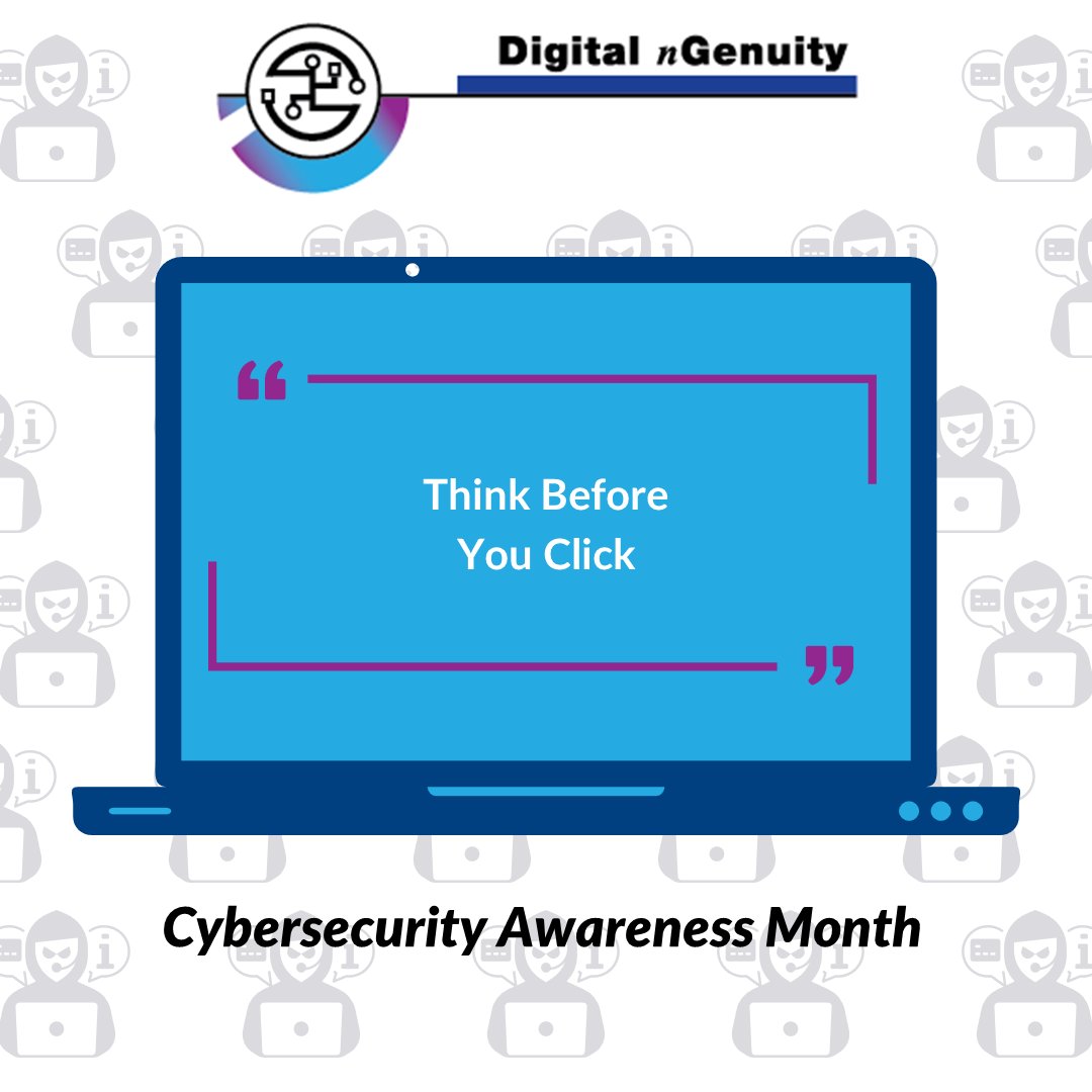Cybersecurity Awareness Month, 
Tip #3 - Think Before you Click

Links in emails can be deceiving. It could be a trick to gain your personal information and/or login information. 
Always verify the URL before clicking on a link. 

#cybersecurityawareness