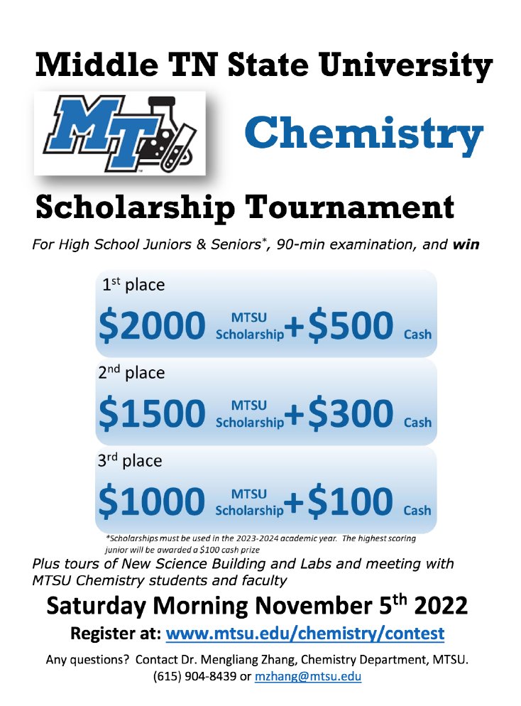 TennJrAcadSci's tweet photo. Please tell all the young people that you know, who aspire to become 'Masters of the Atomic Domain', that the annual @MTSU
 Chemistry Scholarship Tournament will be on November 5th! Details below and here: https://t.co/aYf8NQSmTe https://t.co/2fyrXZuq1p
