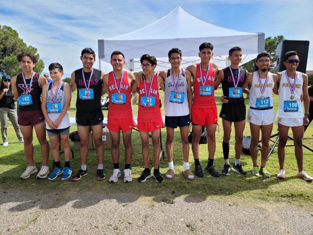 I couldn’t help but bring this young man in for a hug! Congratulations to Owen Rubio who finished in the Top 10 in Class 2-5A and advances to Regionals! So proud of you! #BOWUP <a href="/YsletaSports/">Ysleta HS Athletics</a> <a href="/YsletaXC/">Ysleta Men’s XC</a>