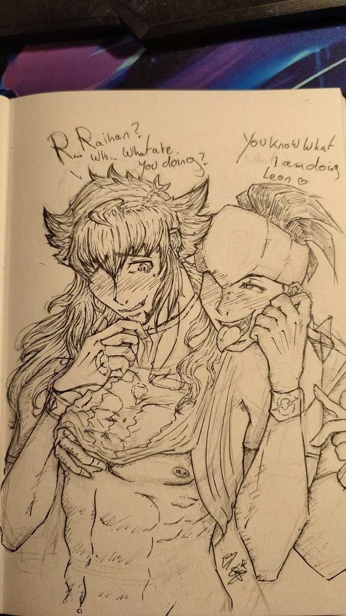 GaiaLuf's tweet photo. quick late night doodle of these two bad boys together heheh, love me some #leon and #raihan they just look so good together.
might color them l8r
#pokemon #champion #swordandshield #yaoi #fanart #manga #anime #game #gamefreak #PokemonTCG #piercing #commic #lewd #kawaii #lineart https://t.co/JPcY7ec9Hr