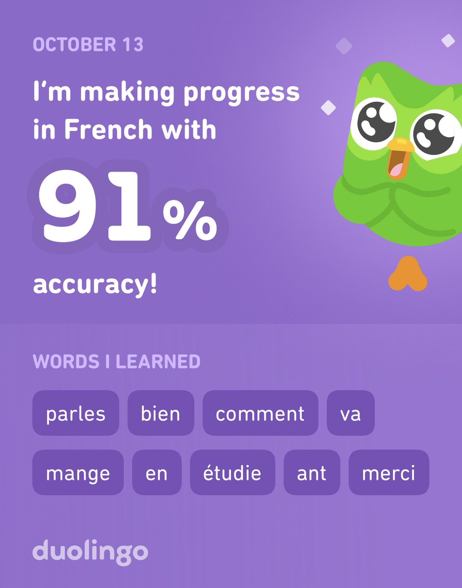 I’m learning French on Duolingo! It’s free, fun, and effective.