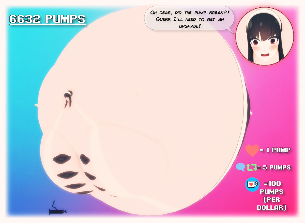 ThePrismabee's tweet photo. With only 737 pumps this time, Yor didn't really get too big, &amp; the pump broke! Not to worry though, someone is getting a new pump &amp; will return soon, meaning Kofi pumps will be doubled! Alright folks, let's kick those Likes, comments, Retweets &amp; Kofi donations into overdrive! https://t.co/1AGTHf6cEE