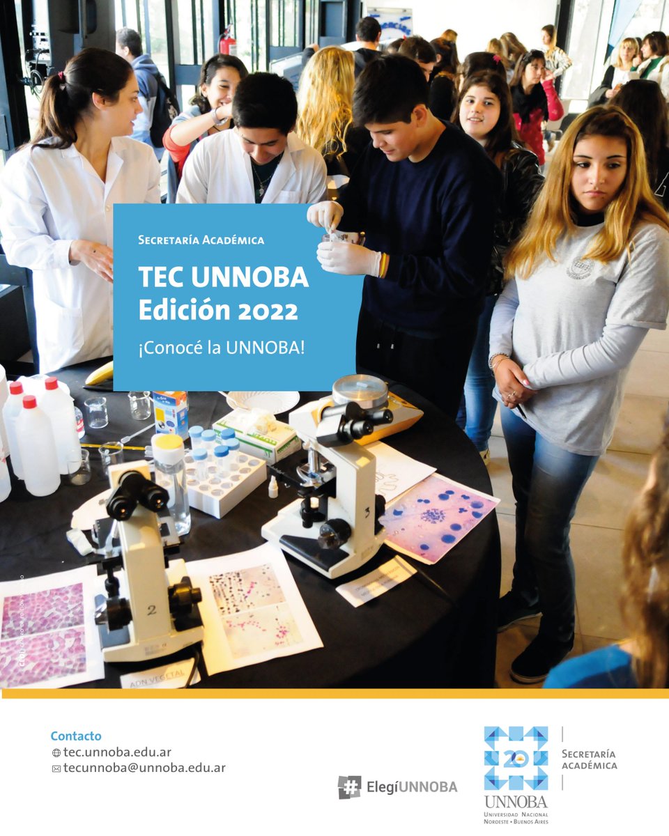 #TecUNNOBA2022 
La muestra interactiva para los estudiantes de la secundaria ya tiene fecha:
➡️ Junín; 18 de octubre
➡️ Pergamino: 28 de octubre